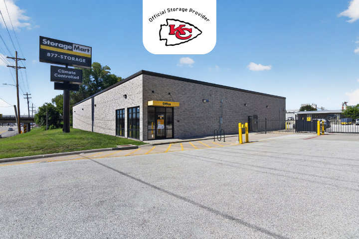 Facility exterior at StorageMart in Springfield Missouri with Kansas City Chiefs logo